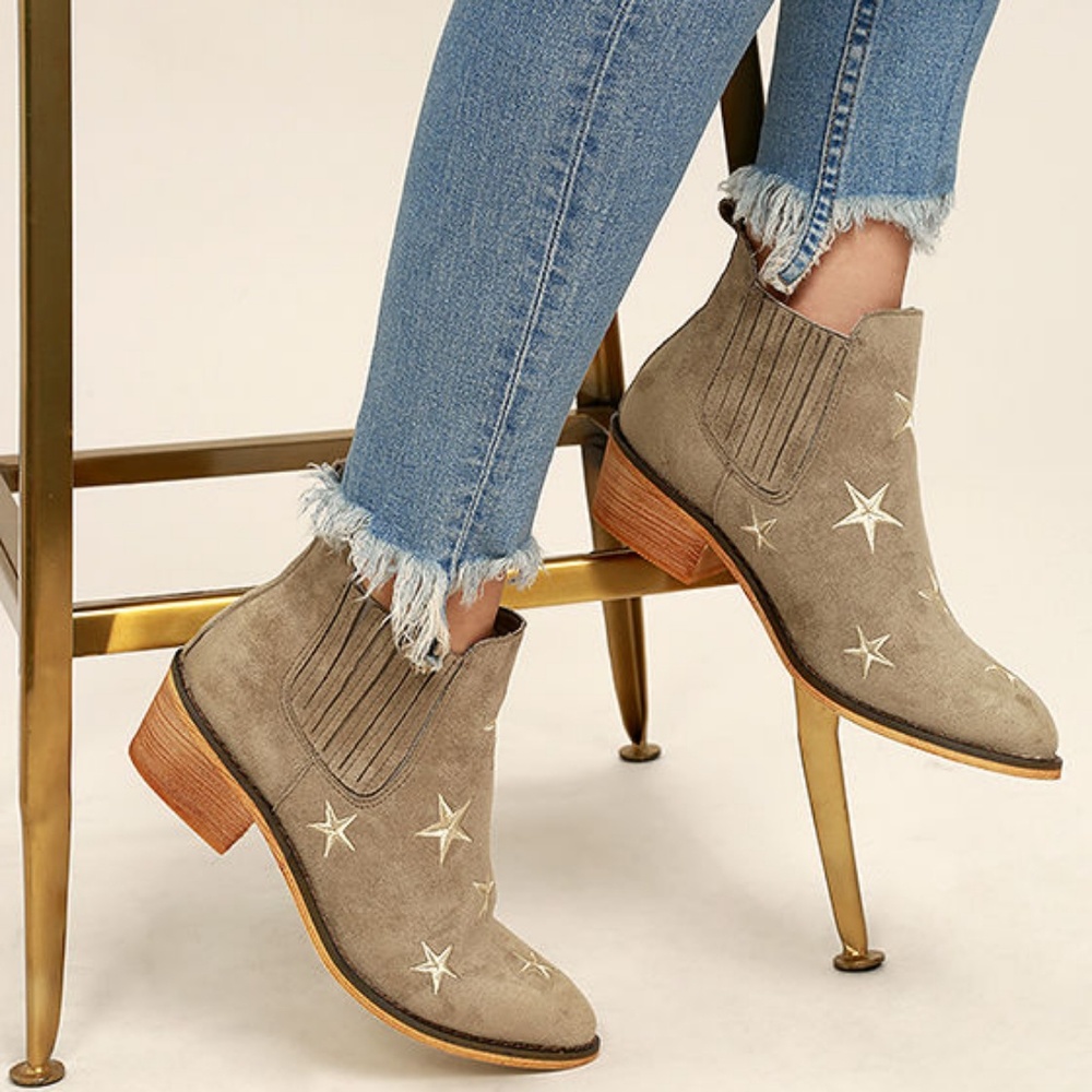 Grey Suede Embroidered Ankle Boots - Never worn!